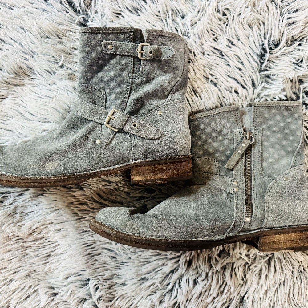 UGG Black Leather Boots with Cream Lining